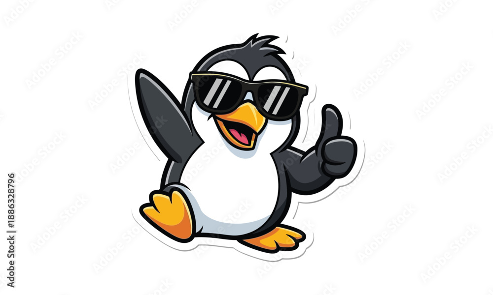 Obraz premium Cool penguin giving thumbs up wearing funny sunglasses sticker design