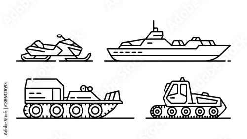 Vechicles Icons: A collection of meticulously designed line art icons featuring a diverse range of vehicles, each offering a unique mode of transport.