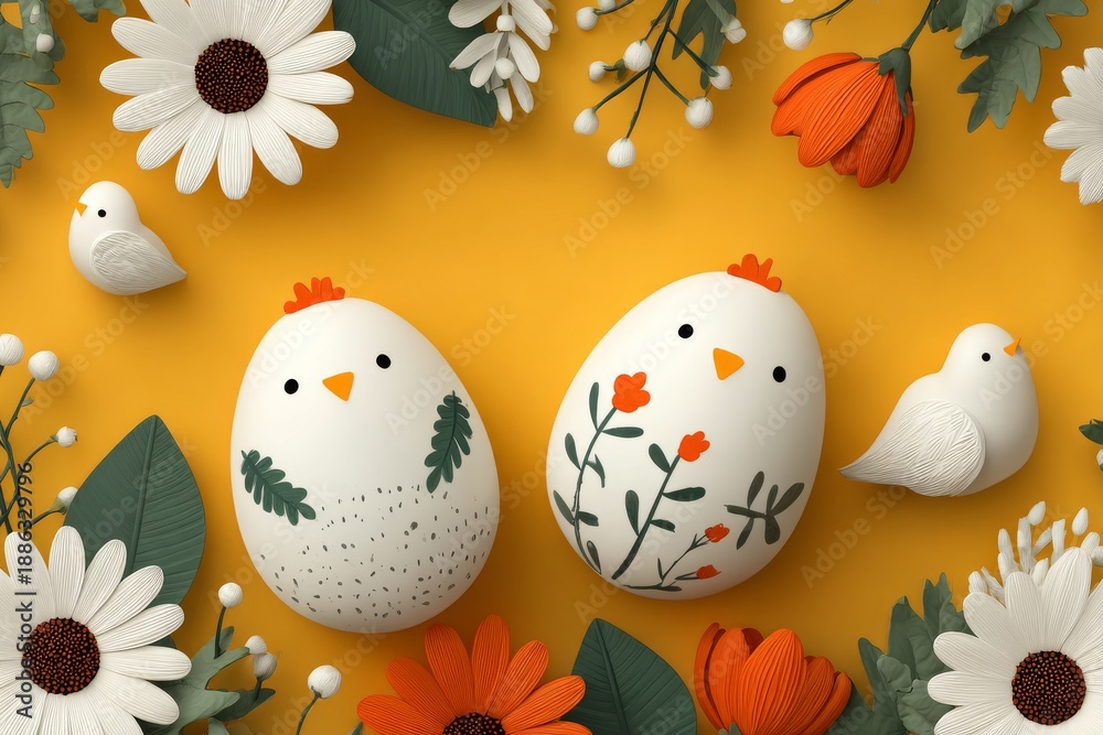 Obraz premium Message, rounded frame, and Easter eggs on a happy Easter background