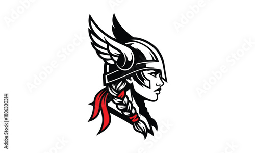 Valkyrie warrior woman profile helmet winged braids viking