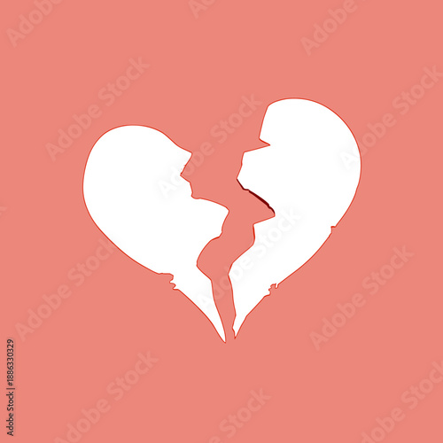 Broken heart silhouette with jagged crack symbolizing breakup heartbreak and emotional pain
