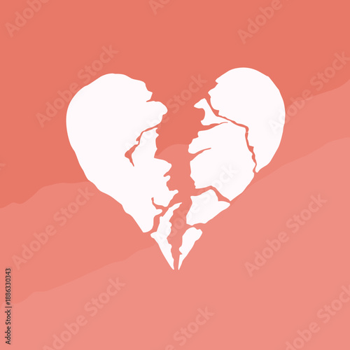 Abstract broken heart shape with uneven cracks expressing emotional fracture and lost love