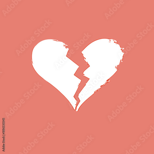 Minimal broken heart icon split in half representing end of love and romantic separation