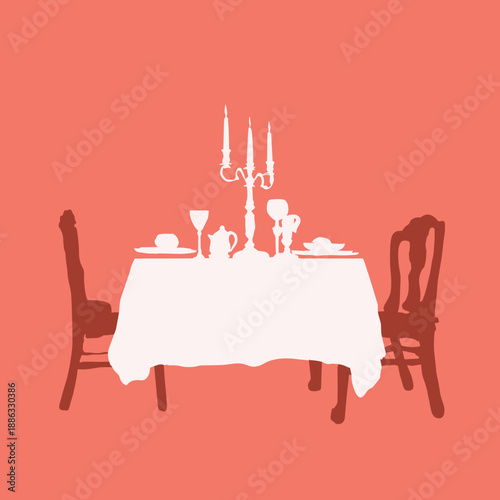 Elegant candlelit dinner table with candelabra plates and glasses creating romantic atmosphere