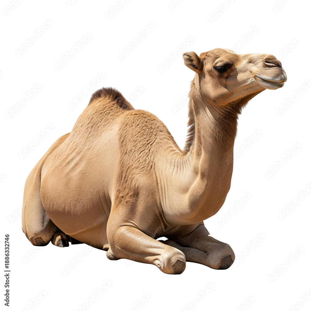 Obraz premium One Hump Camel Sitting Black Background Desert Animal Dromedary Mammal image