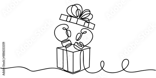 Surprise Box Boxing Glove continuous one line drawing, Single one line boxing day concept set. Hand open boxing, Boxing glove coming out of gift box and present box with ribbon. Continuous line draw