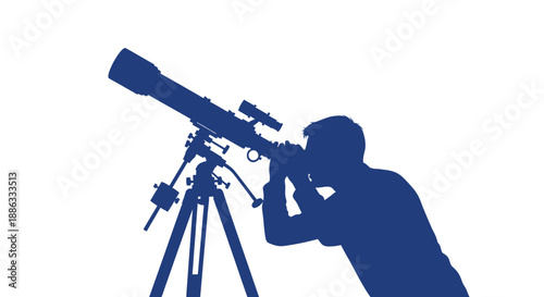 Silhouette of a person observing the night sky with a telescope