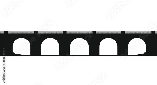 A black and white illustration depicting a series of arched bridge supports