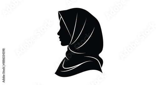 Silhouette of a woman wearing a traditional islamic hijab in profile