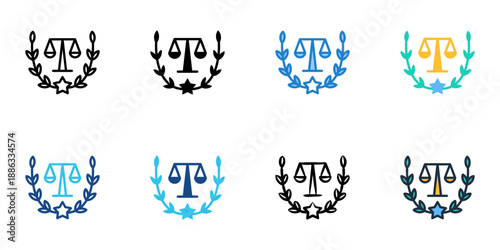Law Firm icons set multiple style collection. Editable stroke 
