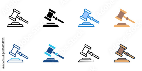 Gavel icons set multiple style collection. Editable stroke 
