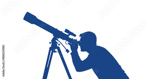 Silhouette of a person observing the night sky with a telescope