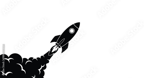 A sleek rocket ship blasting off with a trail of fiery exhaust