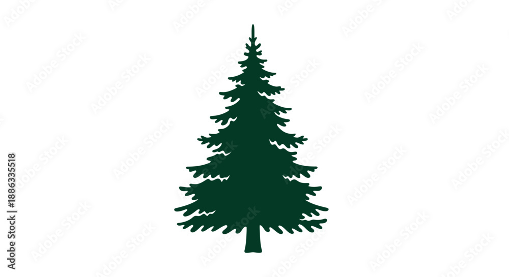 Obraz premium Simple silhouette of a dark green evergreen tree on a plain white background