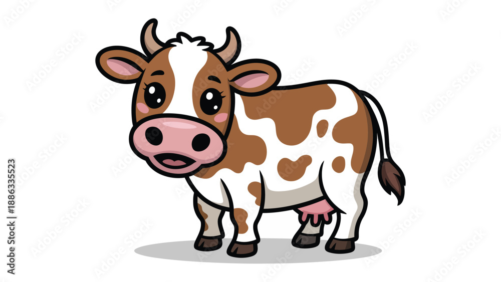 Fototapeta premium Happy Cow: A cheerful cow illustration with spots and a smiling face, radiating joy and simplicity.