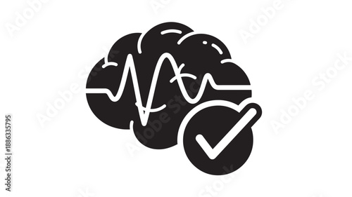 Brain wave pattern with a checkmark indicating approved mental health high quality professional detailed modern elegant
