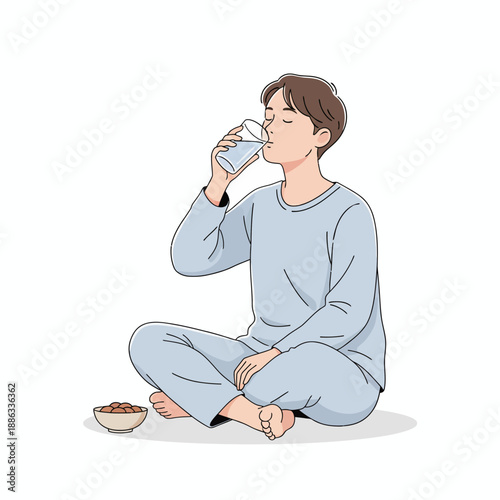 vector waking up in pajamas drinking water