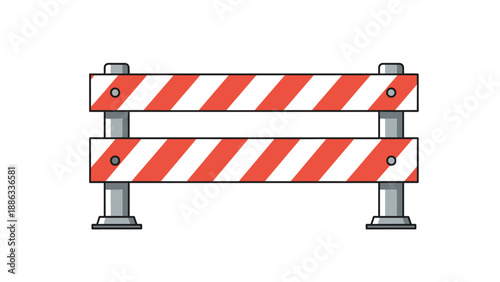 Red and white striped traffic barrier used for road construction and restricted area warning isolated on white background.