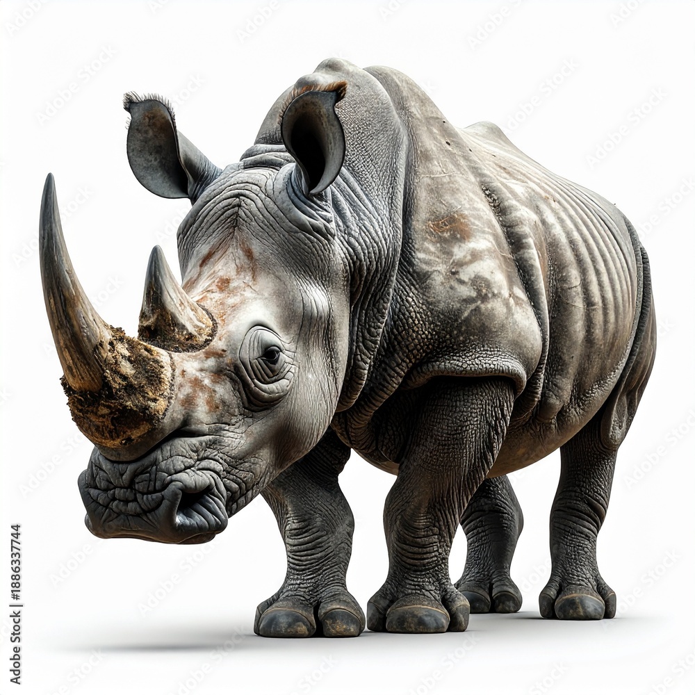 Fototapeta premium Black Rhinoceros Standing Alone Isolated Background.