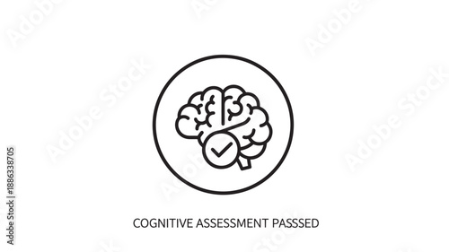 Cognitive assessment passed with a brain icon and checkmark symbol high quality professional detailed modern elegant