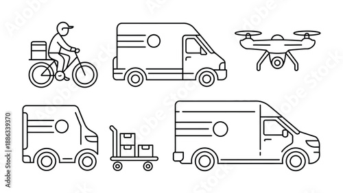 Logistical Dynamics: A dynamic illustration showcases a spectrum of transportation methods for seamless delivery, from the nimble bike to the innovative drone, symbolizing efficient logistics.