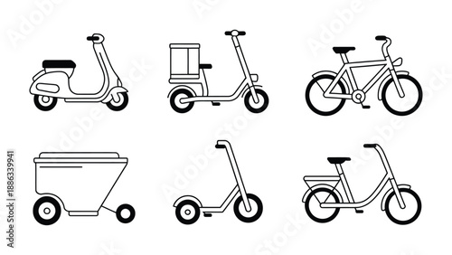 Urban Mobility: A collection of various modern transport, offering a glimpse into the future of urban travel.