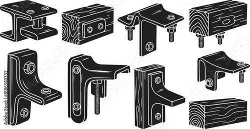 Wooden furniture joints and connectors in black and white