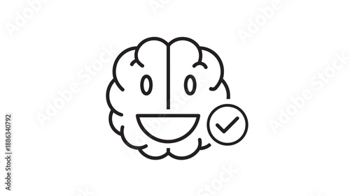 a cartoon brain with a smiling face and a checkmark high quality professional detailed modern elegant