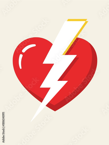 Graphic illustration of a red heart struck by a lightning bolt, symbolizing sudden heartbreak, emotional pain, or a shocking romantic upset