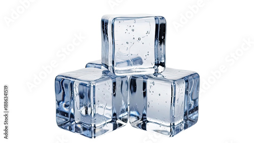 Three stacked ice cubes with internal bubbles