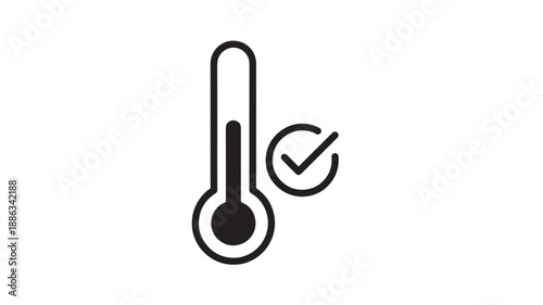 A simple black line icon of a thermometer with a checkmark high quality professional detailed modern