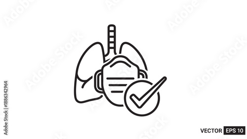 a simple line drawing of lungs with a trachea and a check mark high quality professional