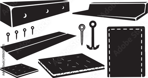 Black and white illustration of furniture assembly components