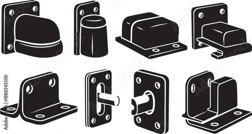Door hardware and lock components in black and white