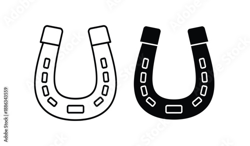 Vector illustration of two horseshoes in black and white on a pure