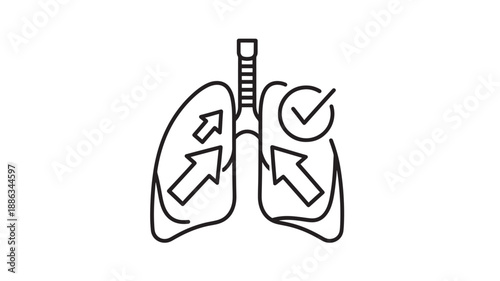 line drawing of lungs with arrows indicating air flow and healthy checkmark high quality professional detailed