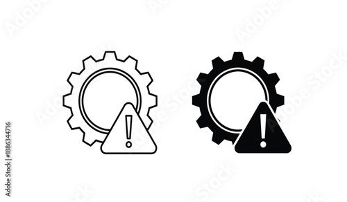 Warning signs with gear icons in black and white
