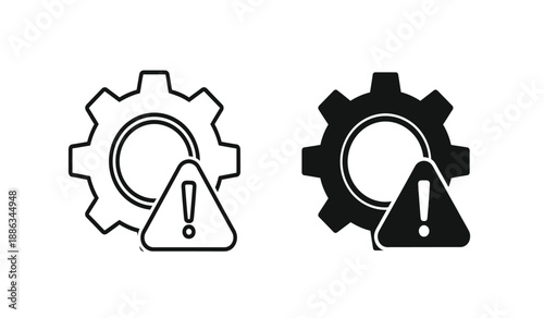Black and white line icons of gear warning signs