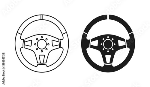 Steering wheel icons in line and solid styles for vehicle or automotive design
