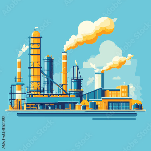 chemical, petrochemical or processing plant, heavy industry landscape, industrial background , vector style simple color
