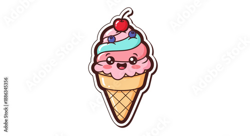 cute cartoon ice cream cone with colorful scoops