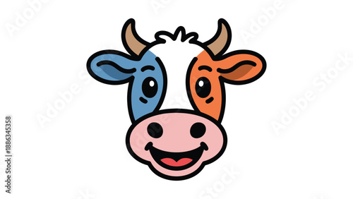 Cheerful Cartoon Cow: A charming cartoon cow with a smiling face. Representing joy and fun, with vibrant colors, this image is perfect for various design projects.