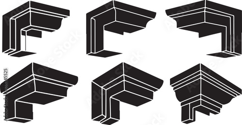 Black and white isometric corner architectural details set
