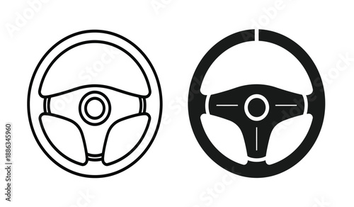 Two steering wheel icons in black and white on a pure
