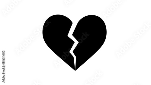 Black Broken Heart Silhouette Icon - Symbol of Heartbreak and Sadness