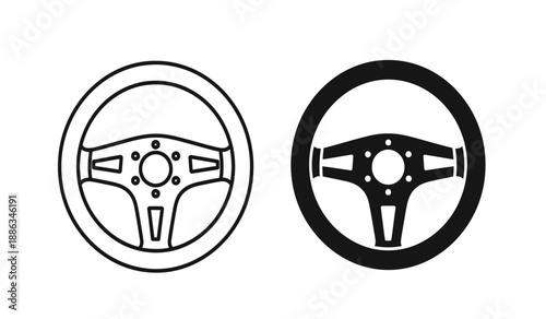 Vector illustration of car steering wheel icons in black and white