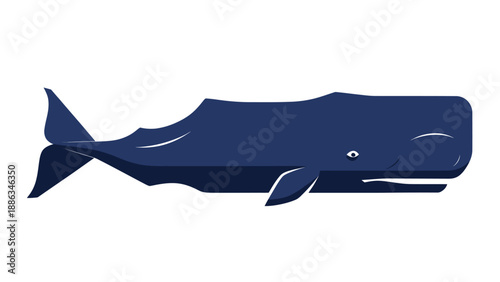 Stylized Sperm Whale Illustration, Deep Blue Ocean Dweller