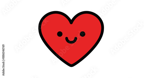 smiling heart icon, red heart with black outline and face