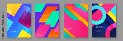 Vibrant abstract background design with diagonal geometric shapes and stripes in bold cyan red and yellow color combinations