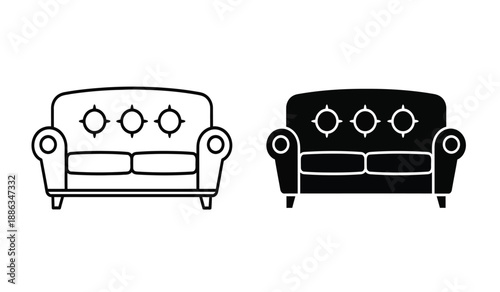 Vector illustration of two sofas with diamond patterned cushions